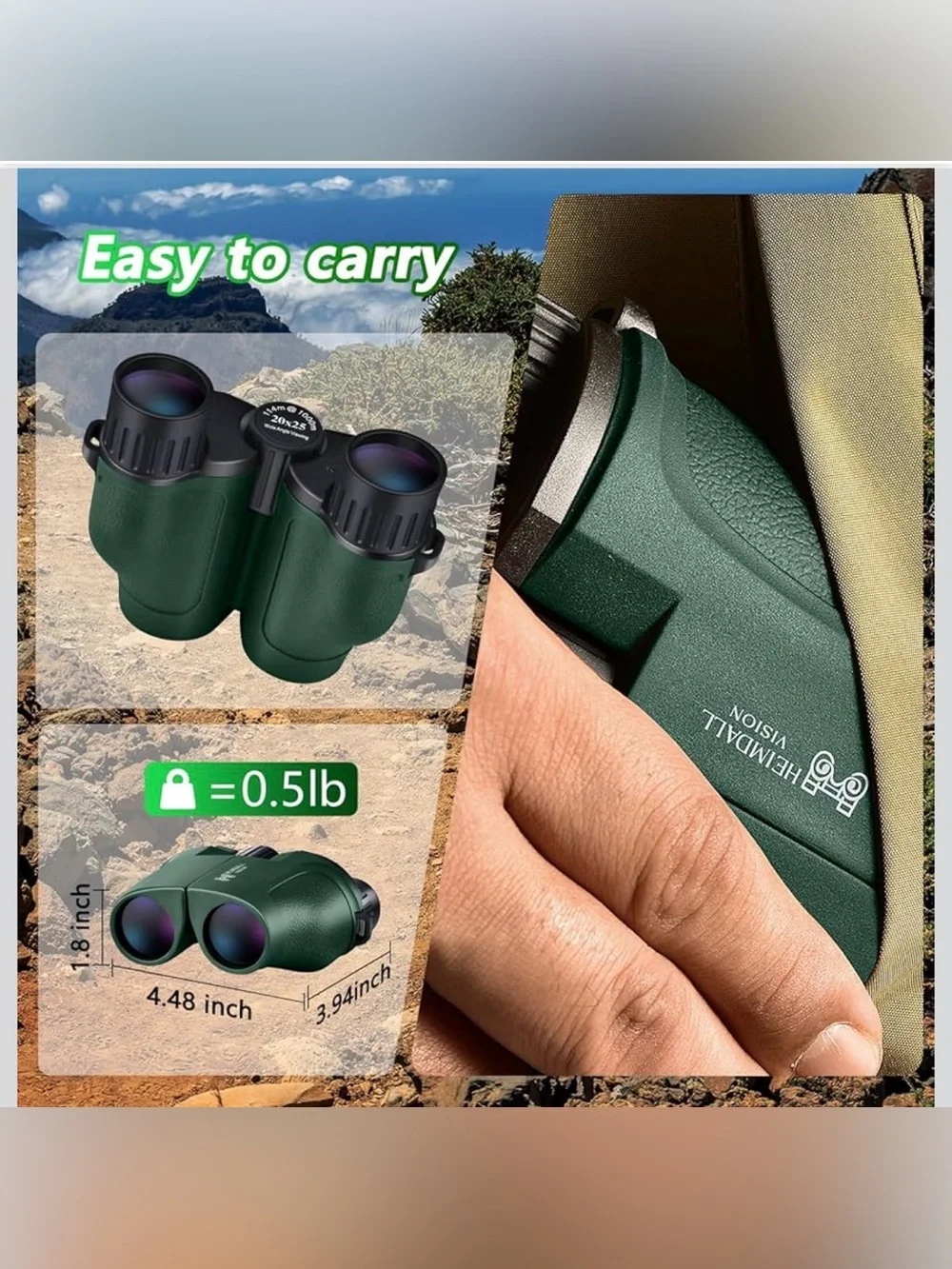 20x25 Green Compact Binoculars